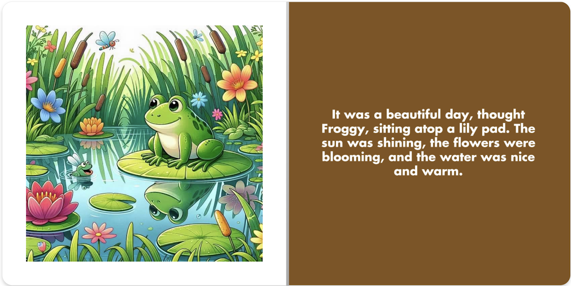 First two pages of the children's book Froggy's Grand Adventure by Derek Croote.